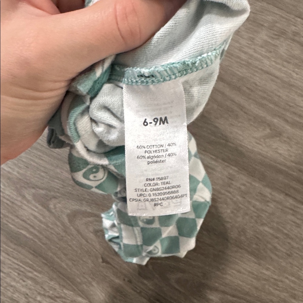 Garanimals Teal Checkered Yin & Yang Short Sleeve Onesie - Picture 4 of 5